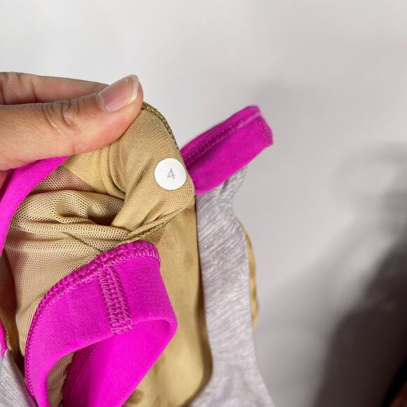 Lululemon Womens 4 Optimal Tank Pow Pink Metallic Silver Cut Out Shelf Bra VNeck - Picture 9 of 10